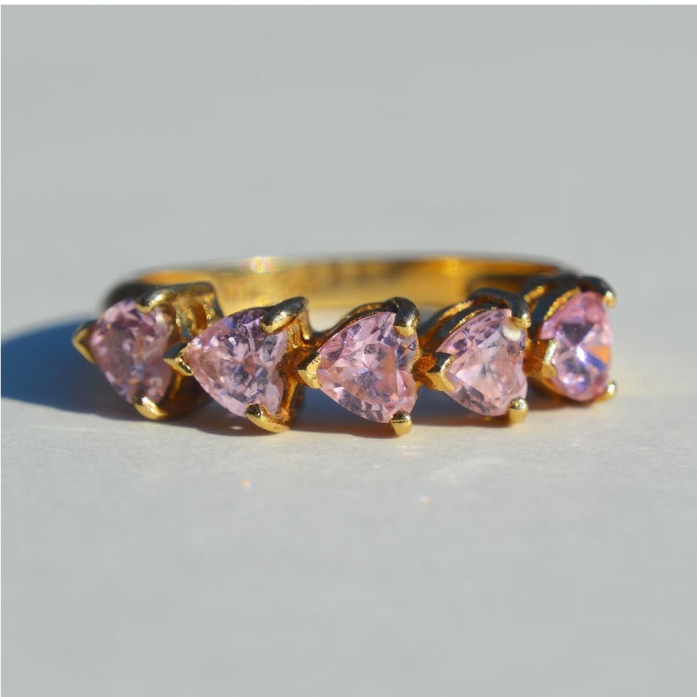 Stunning 10K Pink Sapphire Hearts Half Eternity Ring Size 5.5